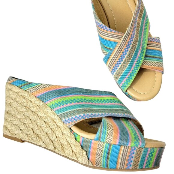 Colorful Wedge Sandals Women 8.5 Espadrille Shoes CL Laundry Bohemian 39 Spring - Picture 1 of 14